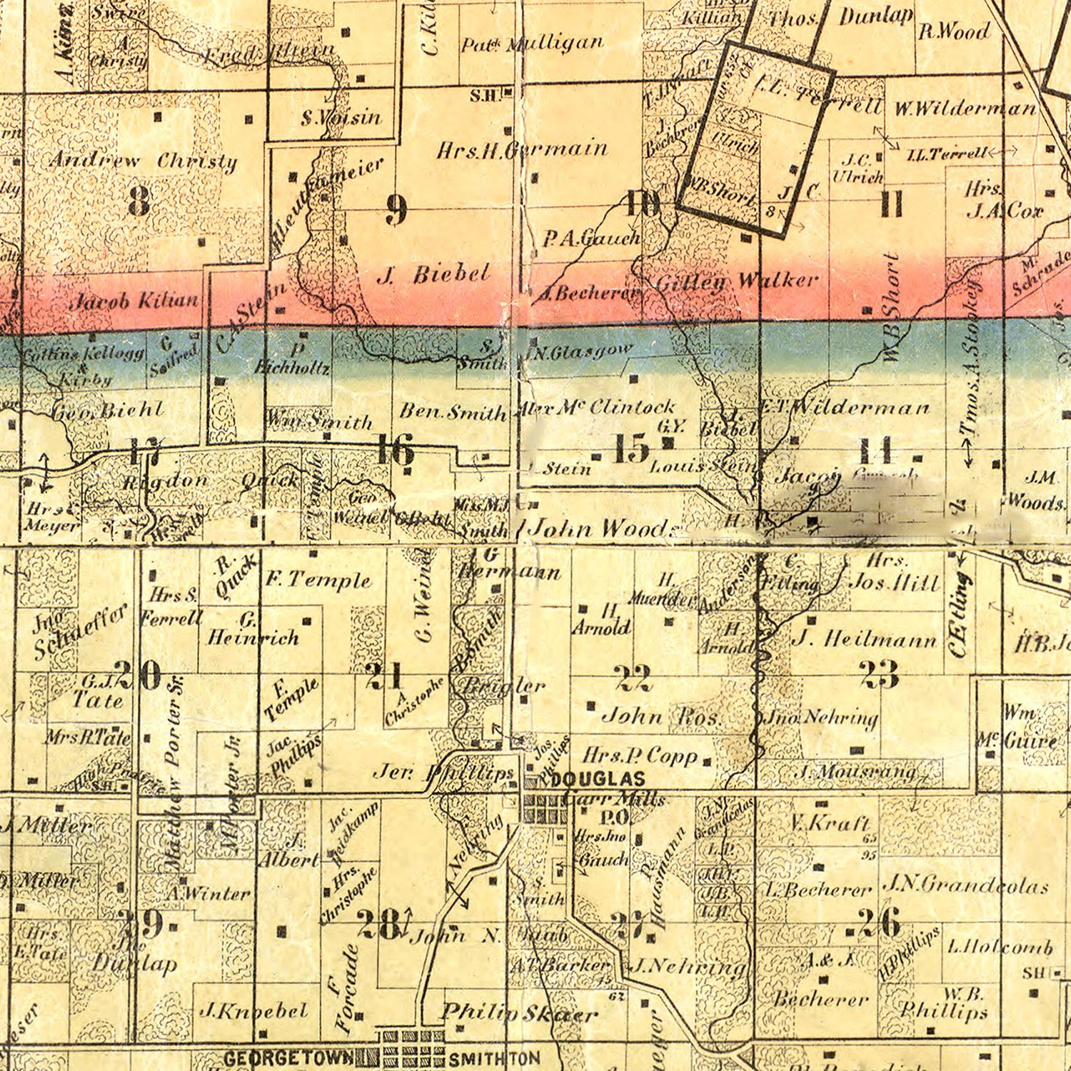Vintage Map of Saint Clair County, Illinois 1863