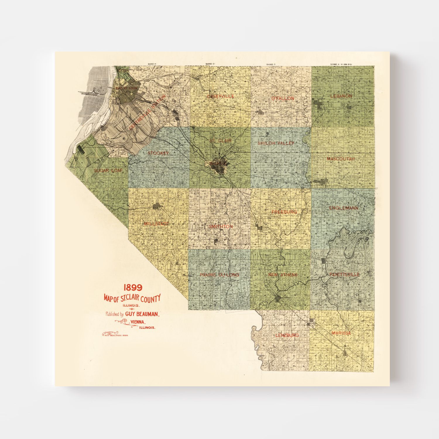 Vintage Map of St Clair County, Illinois 1899