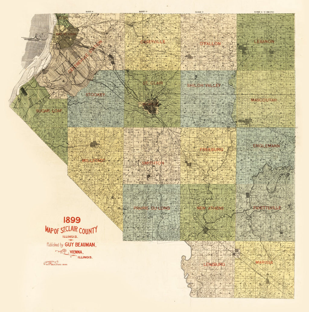 Vintage Map of St Clair County, Illinois 1899