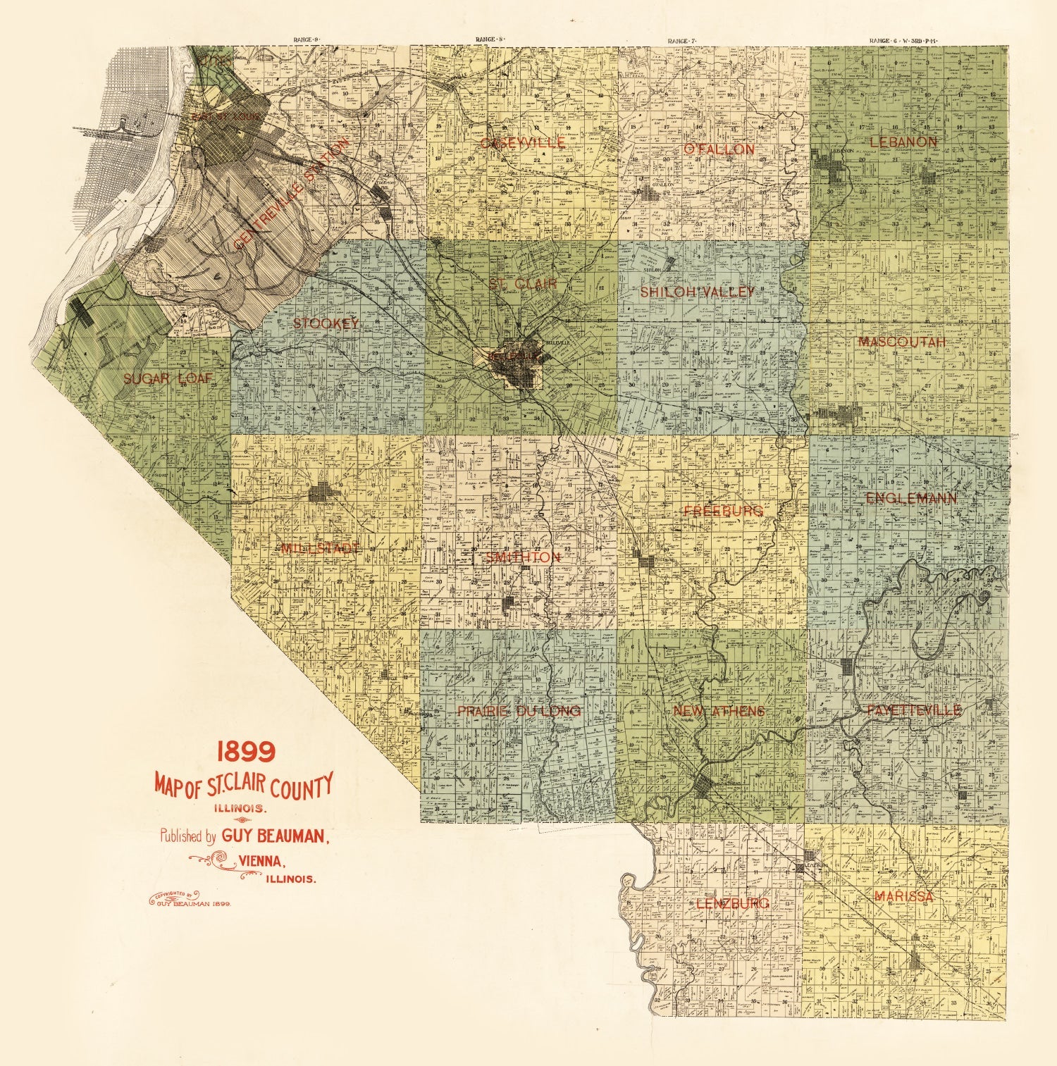 Vintage Map of St Clair County, Illinois 1899