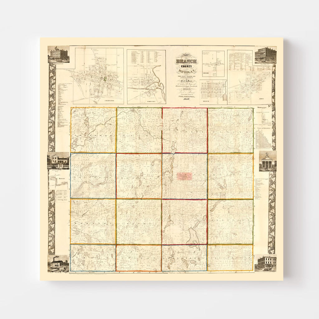 Vintage Map of Branch County, Michigan 1858