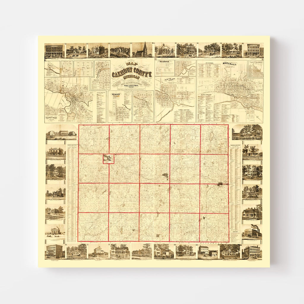 Vintage Map of Calhoun County, Michigan 1858
