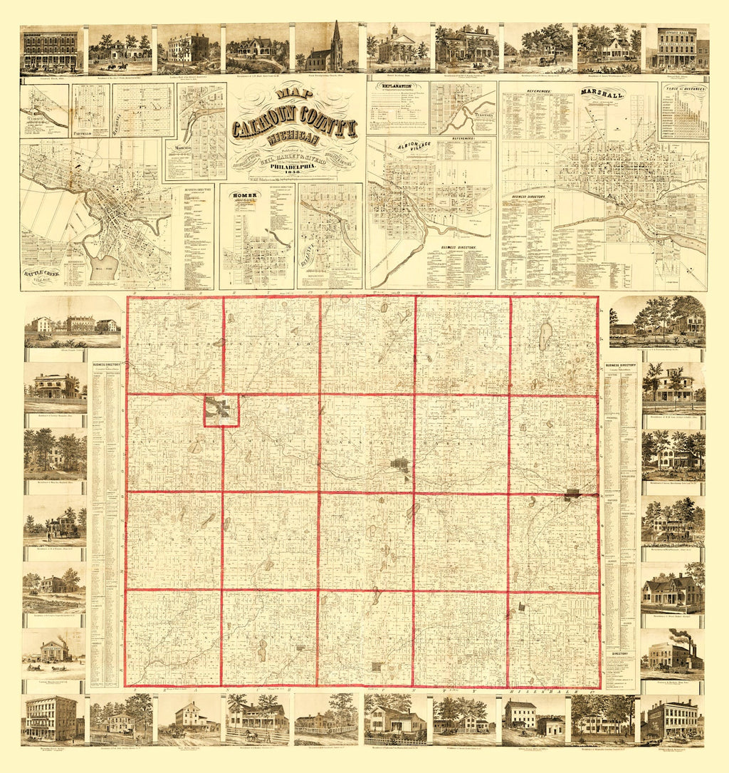 Vintage Map of Calhoun County, Michigan 1858