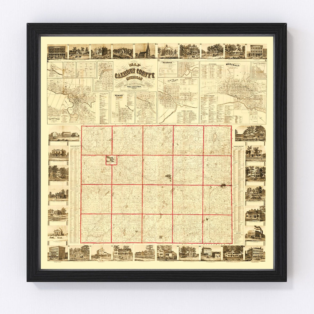 Vintage Map of Calhoun County, Michigan 1858