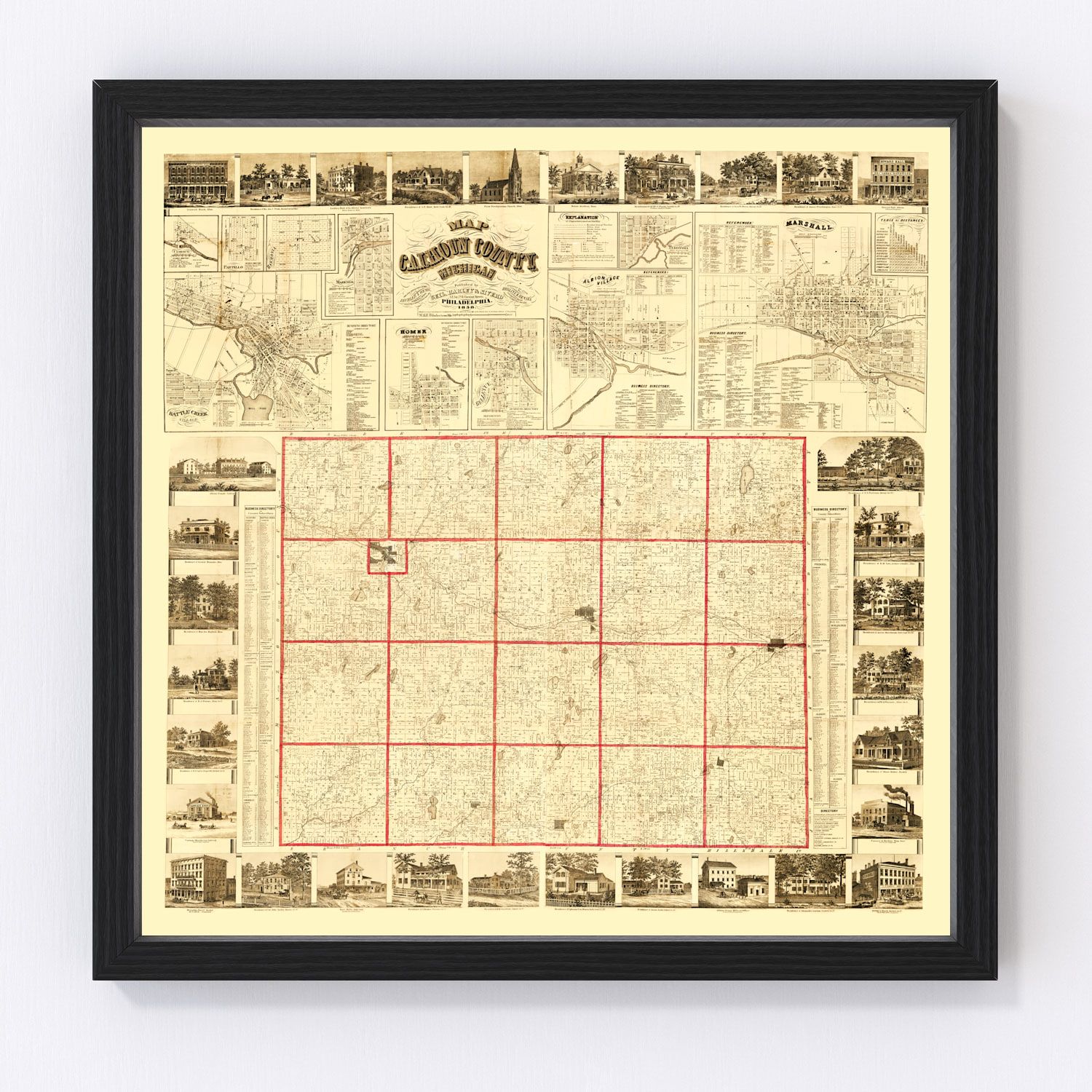 Vintage Map of Calhoun County, Michigan 1858