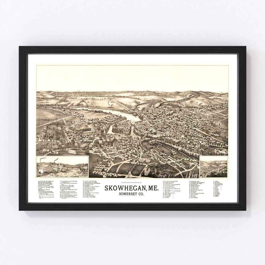 Vintage Map of Skowhegan, Maine 1892
