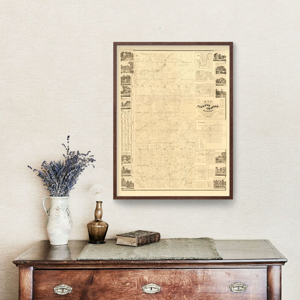 Vintage Map of Clinton County, Michigan 1864