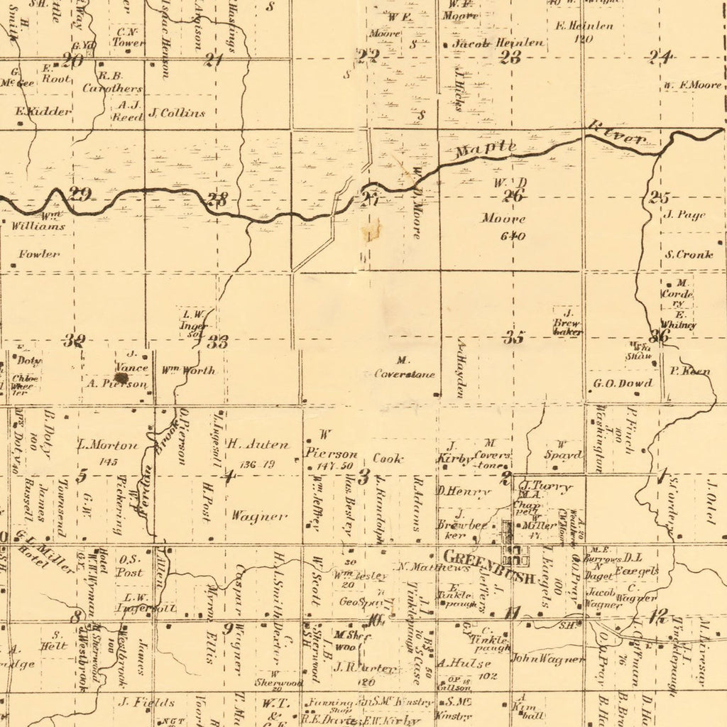 Vintage Map of Clinton County, Michigan 1864