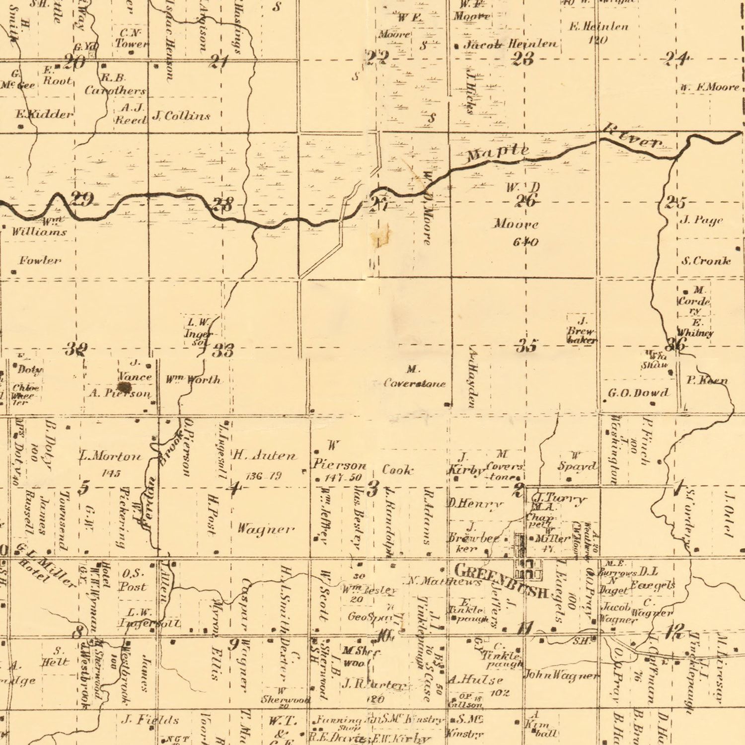 Vintage Map of Clinton County, Michigan 1864