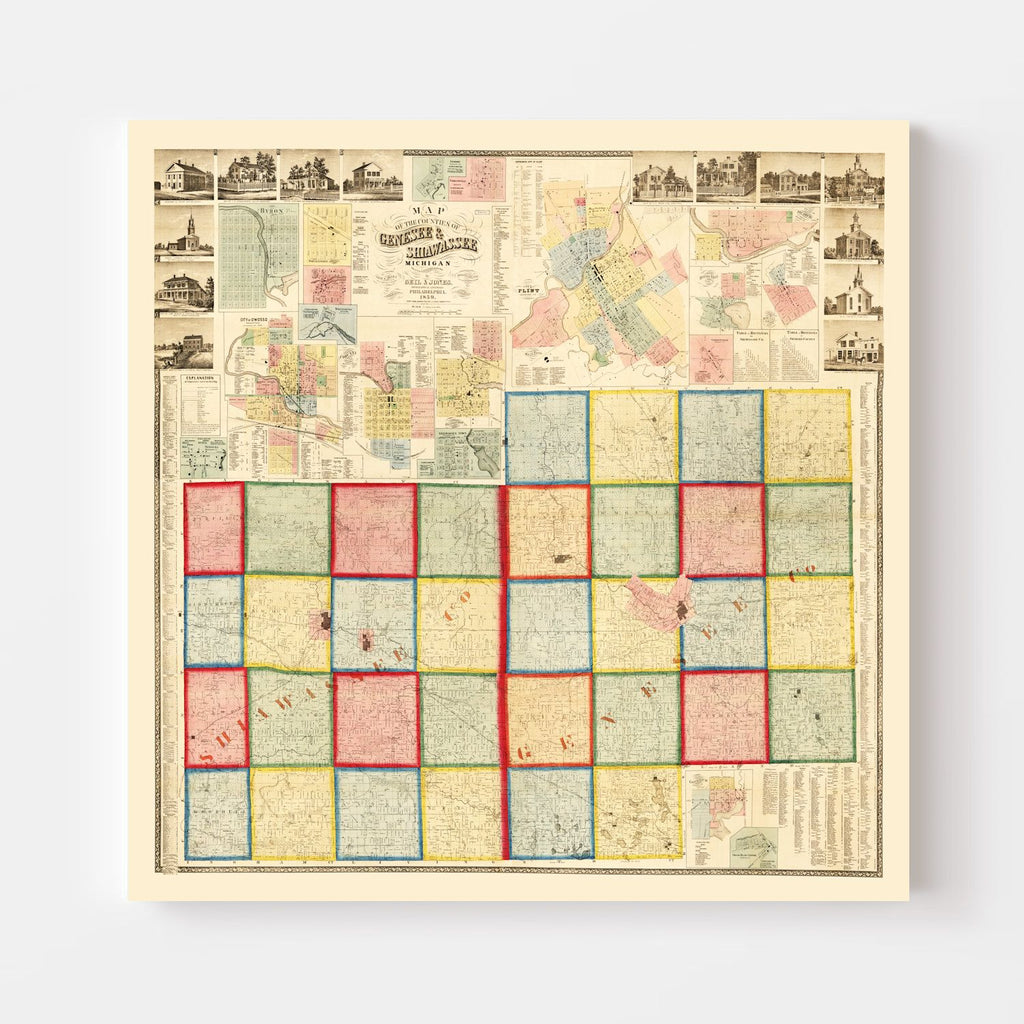 Vintage Map of Genessee County, Michigan 1859