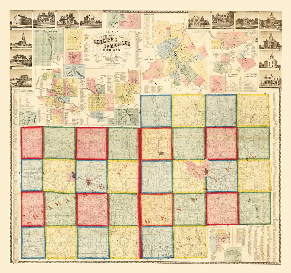 Vintage Map of Genessee County, Michigan 1859
