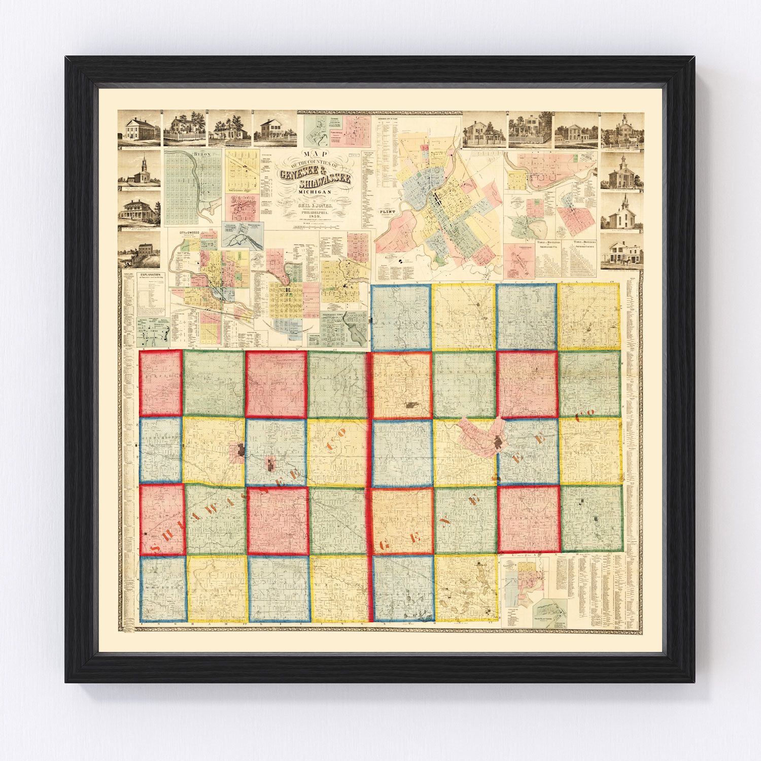 Vintage Map of Genessee County, Michigan 1859