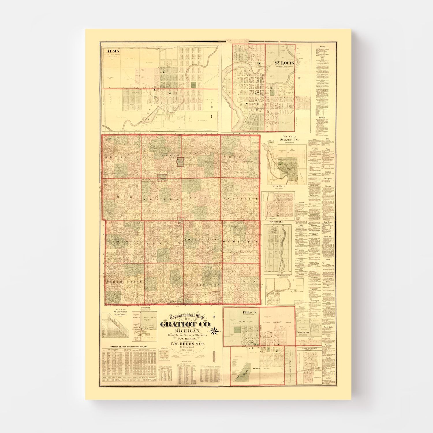 Vintage Map of Gratiot County, Michigan 1876