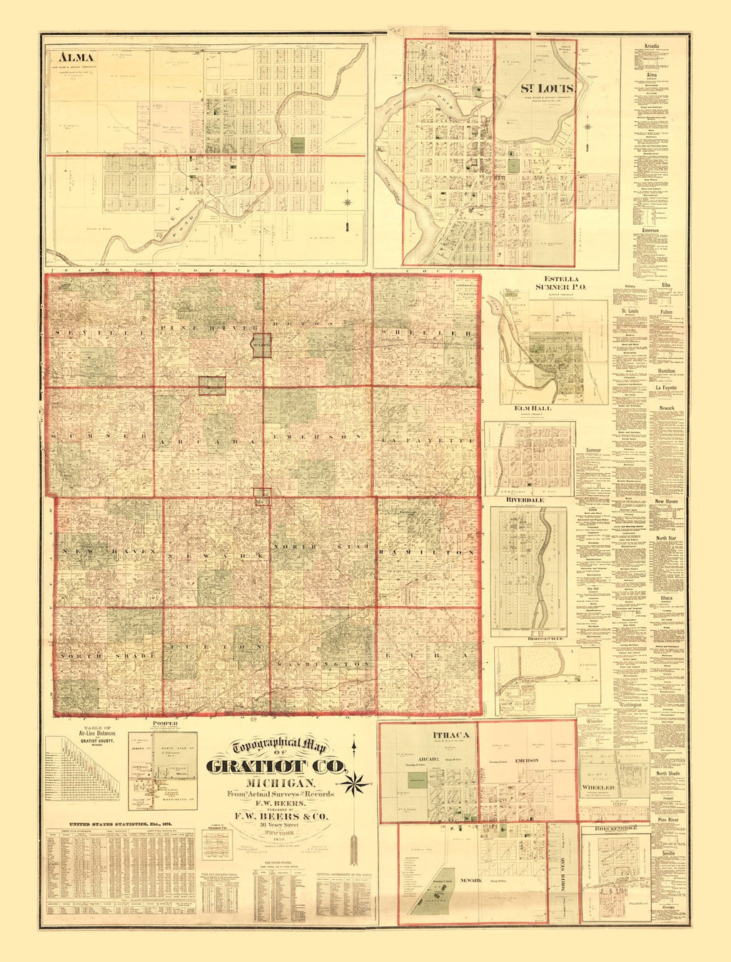 Vintage Map of Gratiot County, Michigan 1876
