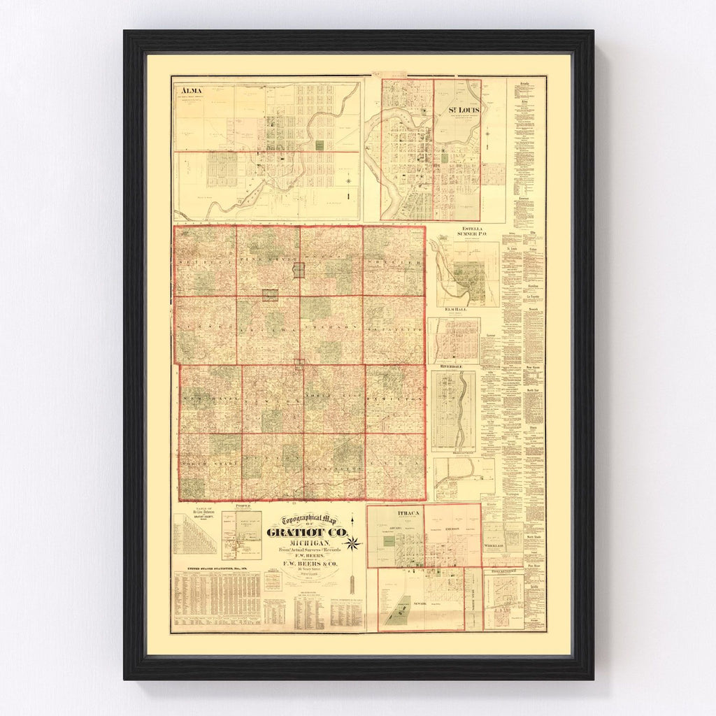 Vintage Map of Gratiot County, Michigan 1876