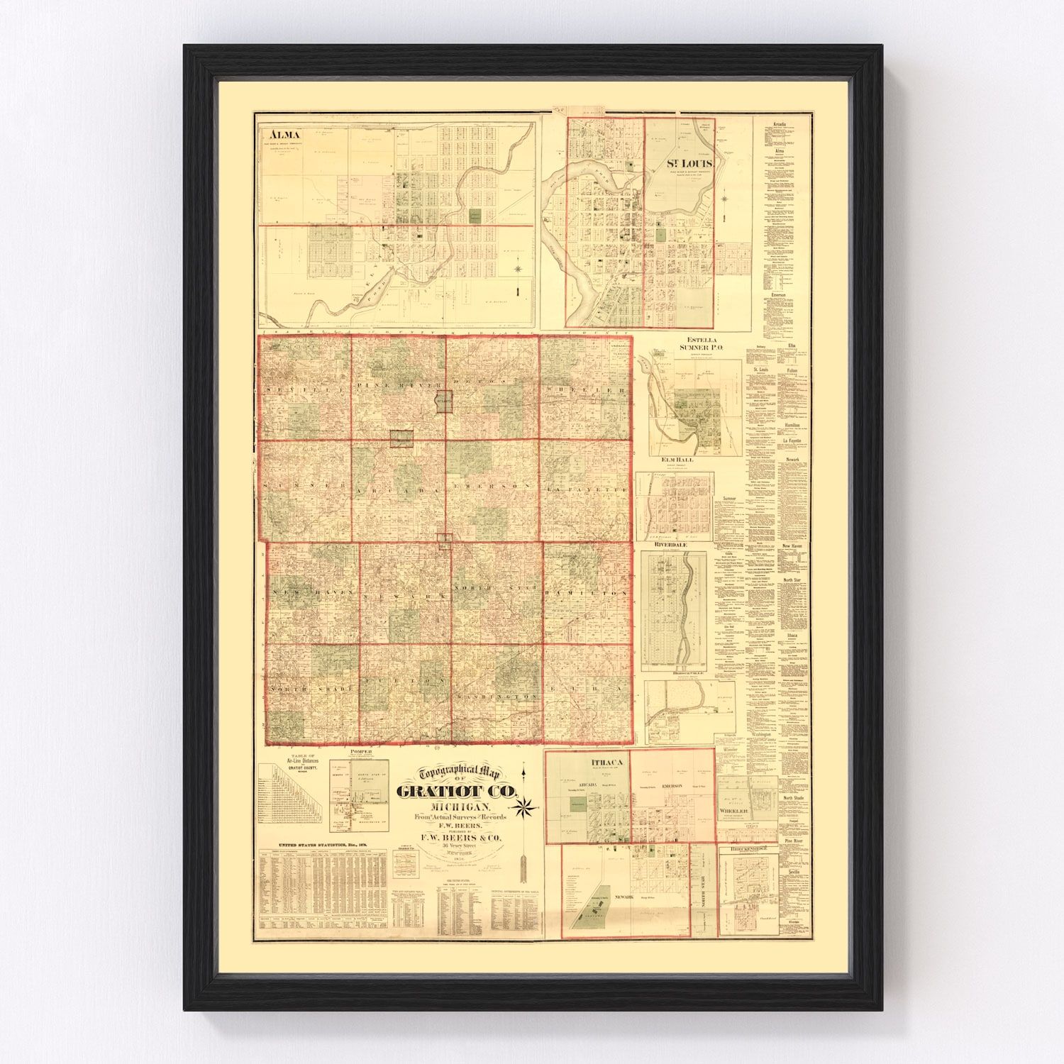 Vintage Map of Gratiot County, Michigan 1876