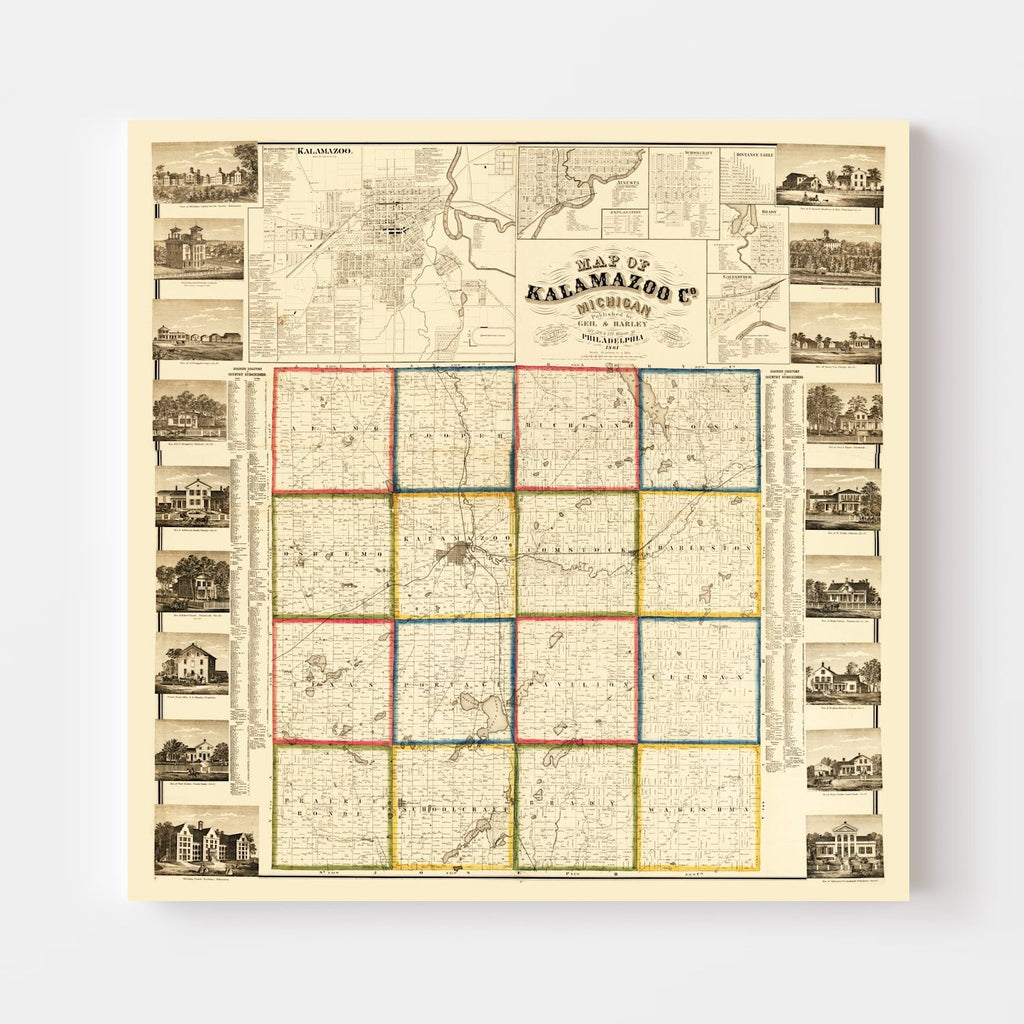 Vintage Map of Kalamazoo County, Michigan 1861