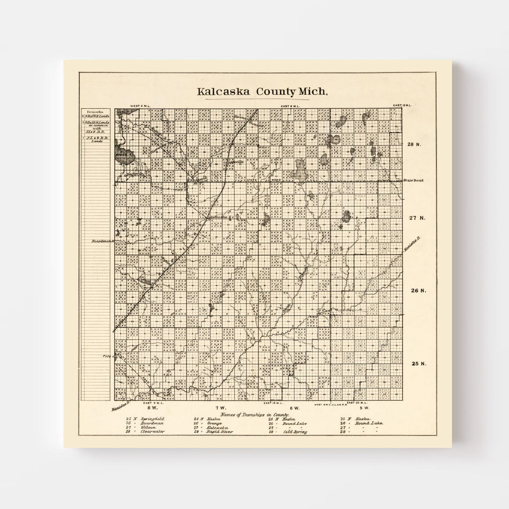 Vintage Map of Kalkaska County, Michigan 1878