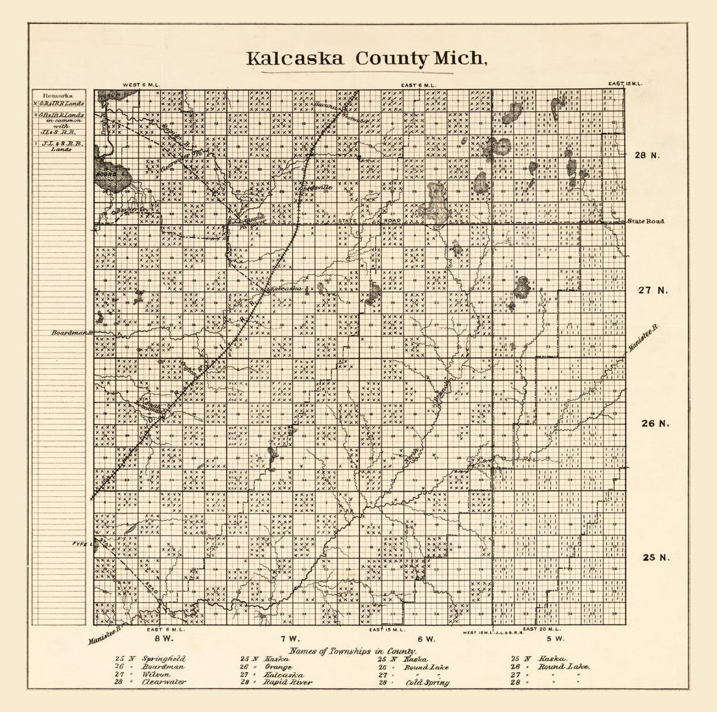 Vintage Map of Kalkaska County, Michigan 1878