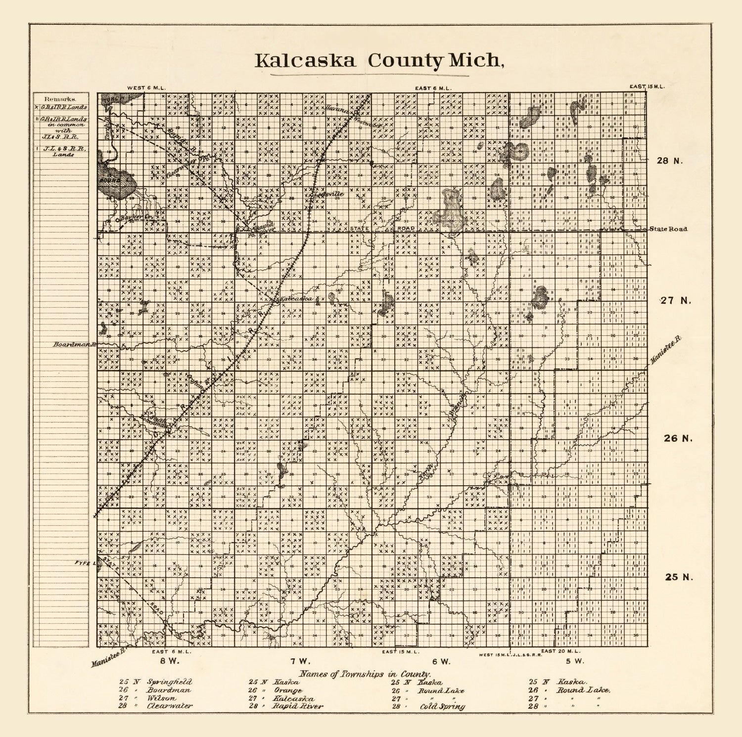 Vintage Map of Kalkaska County, Michigan 1878