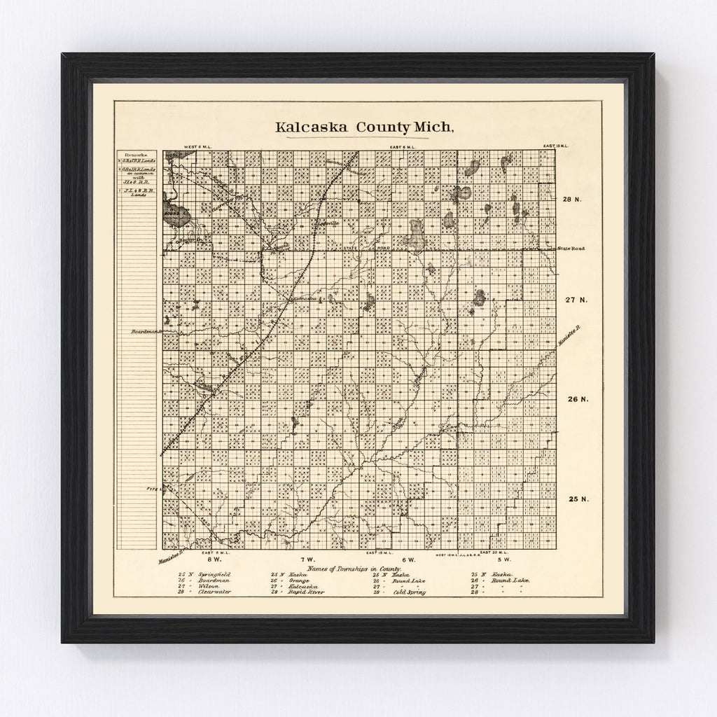 Vintage Map of Kalkaska County, Michigan 1878