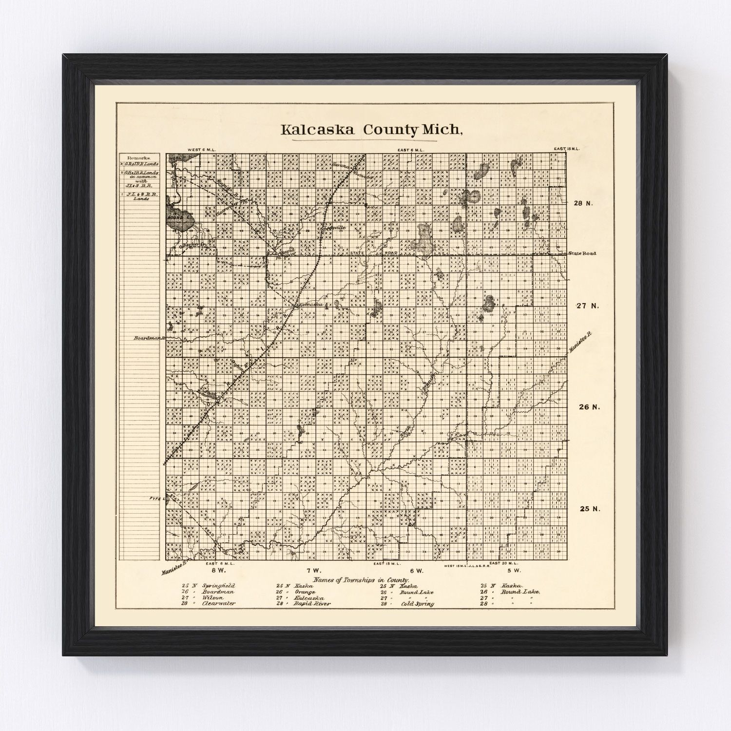 Vintage Map of Kalkaska County, Michigan 1878