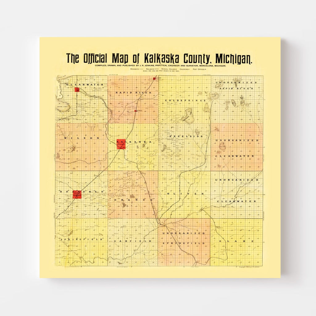 Vintage Map of Kalkaska County, Michigan 1898