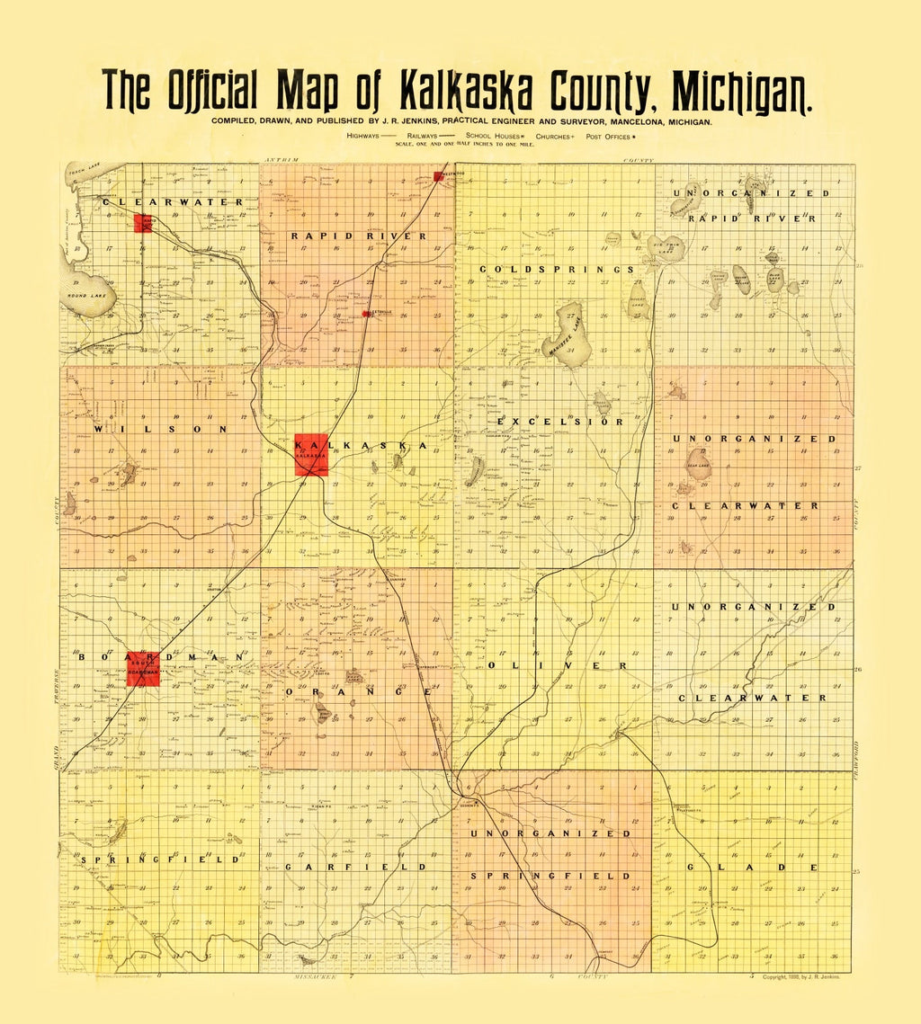 Vintage Map of Kalkaska County, Michigan 1898