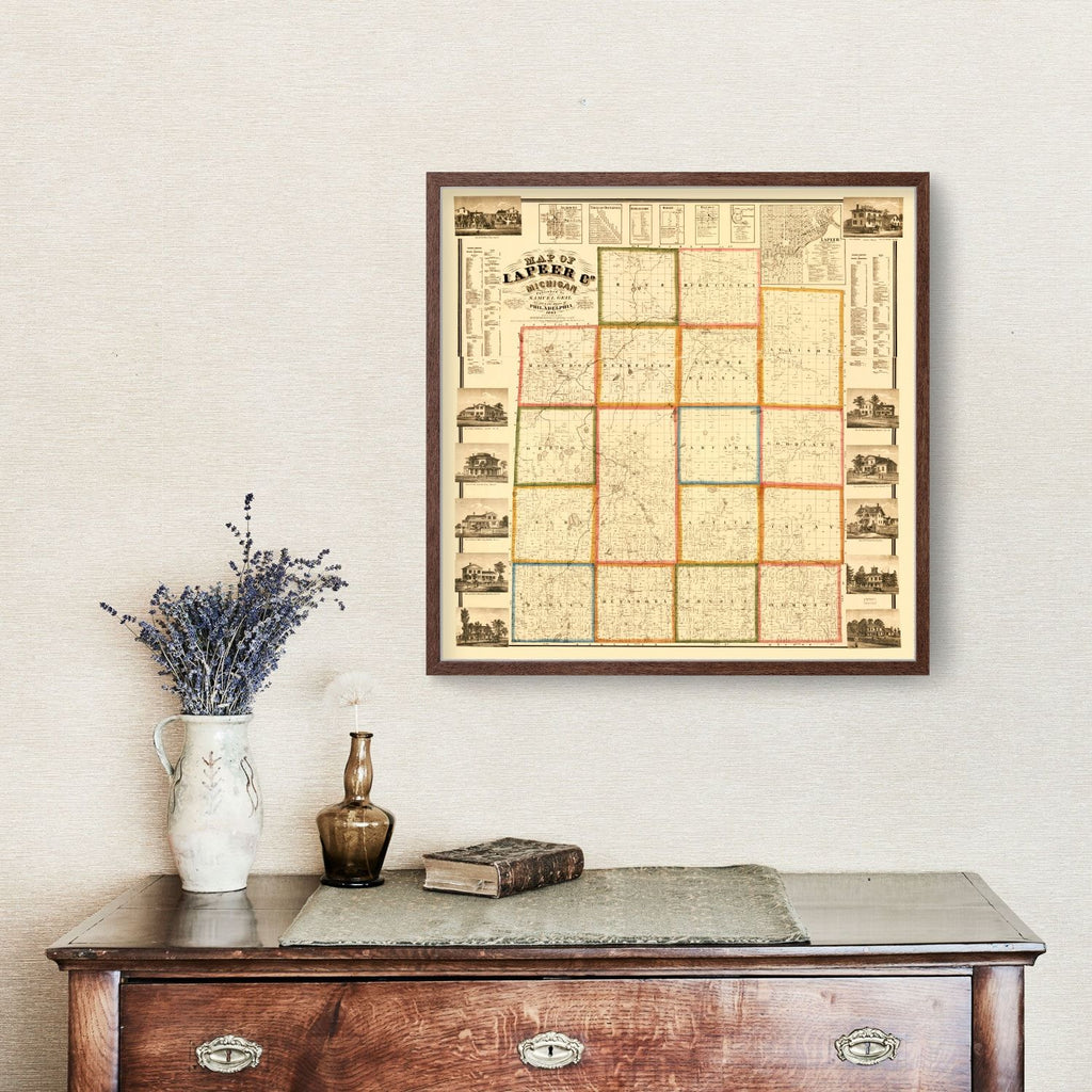 Vintage Map of Lapeer County, Michigan 1863