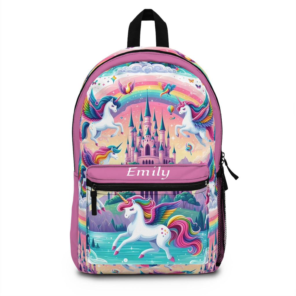 Unicorn Fantasy Castle Customizable Backpack, Preschool Bag, Magical Rainbow Backpack