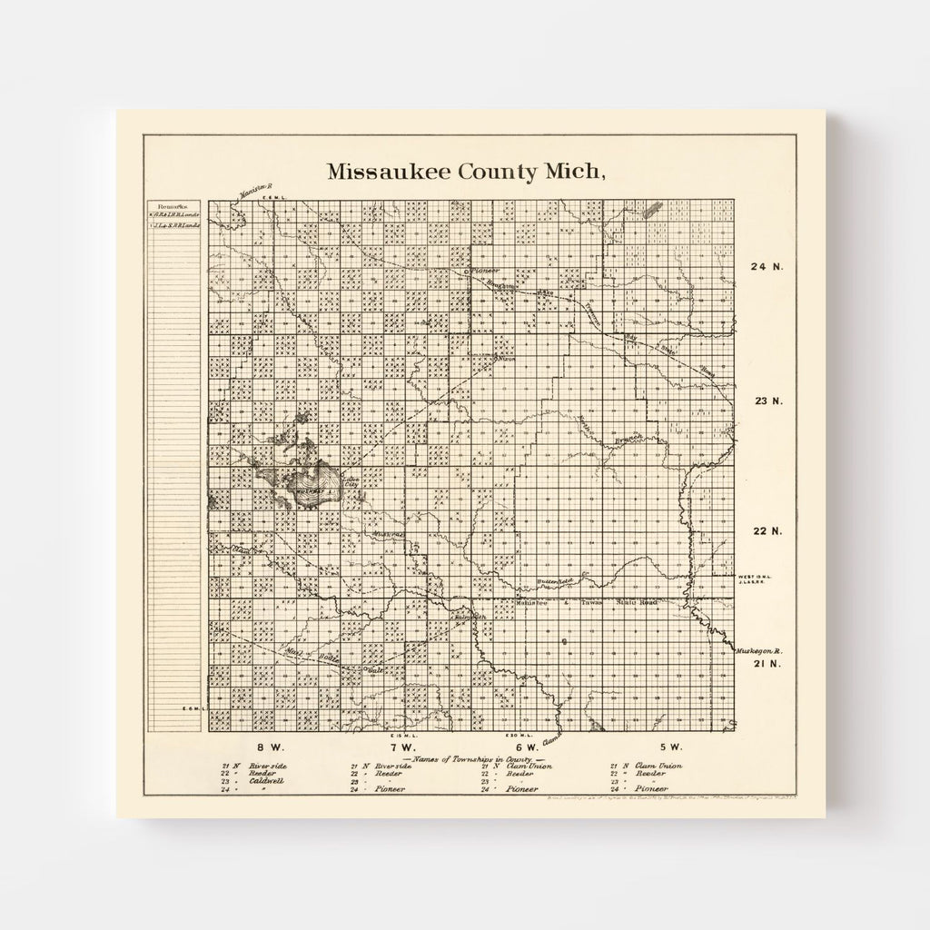 Vintage Map of Missaukee County, Michigan 1878