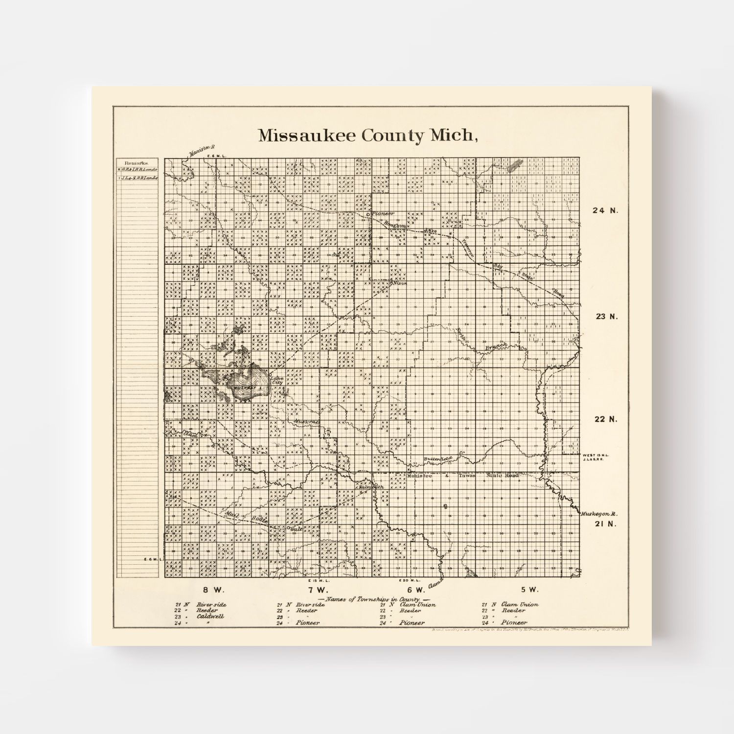 Vintage Map of Missaukee County, Michigan 1878