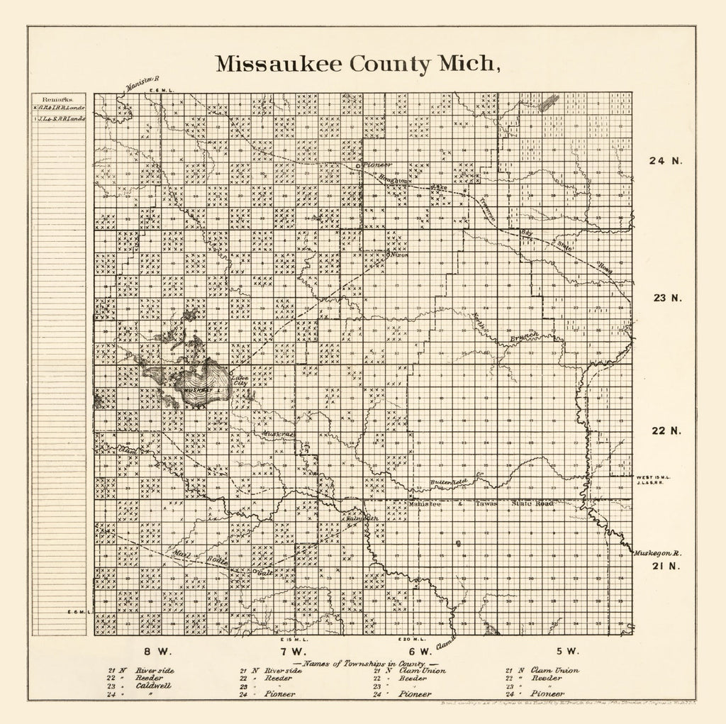Vintage Map of Missaukee County, Michigan 1878