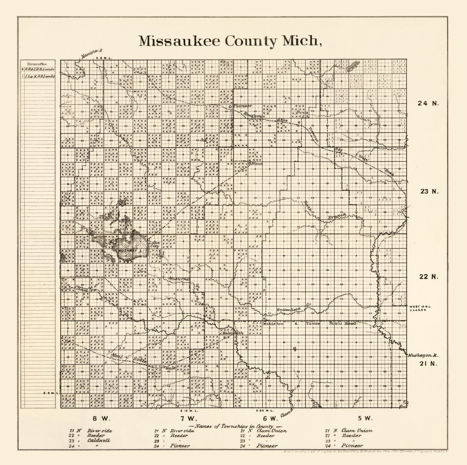 Vintage Map of Missaukee County, Michigan 1878