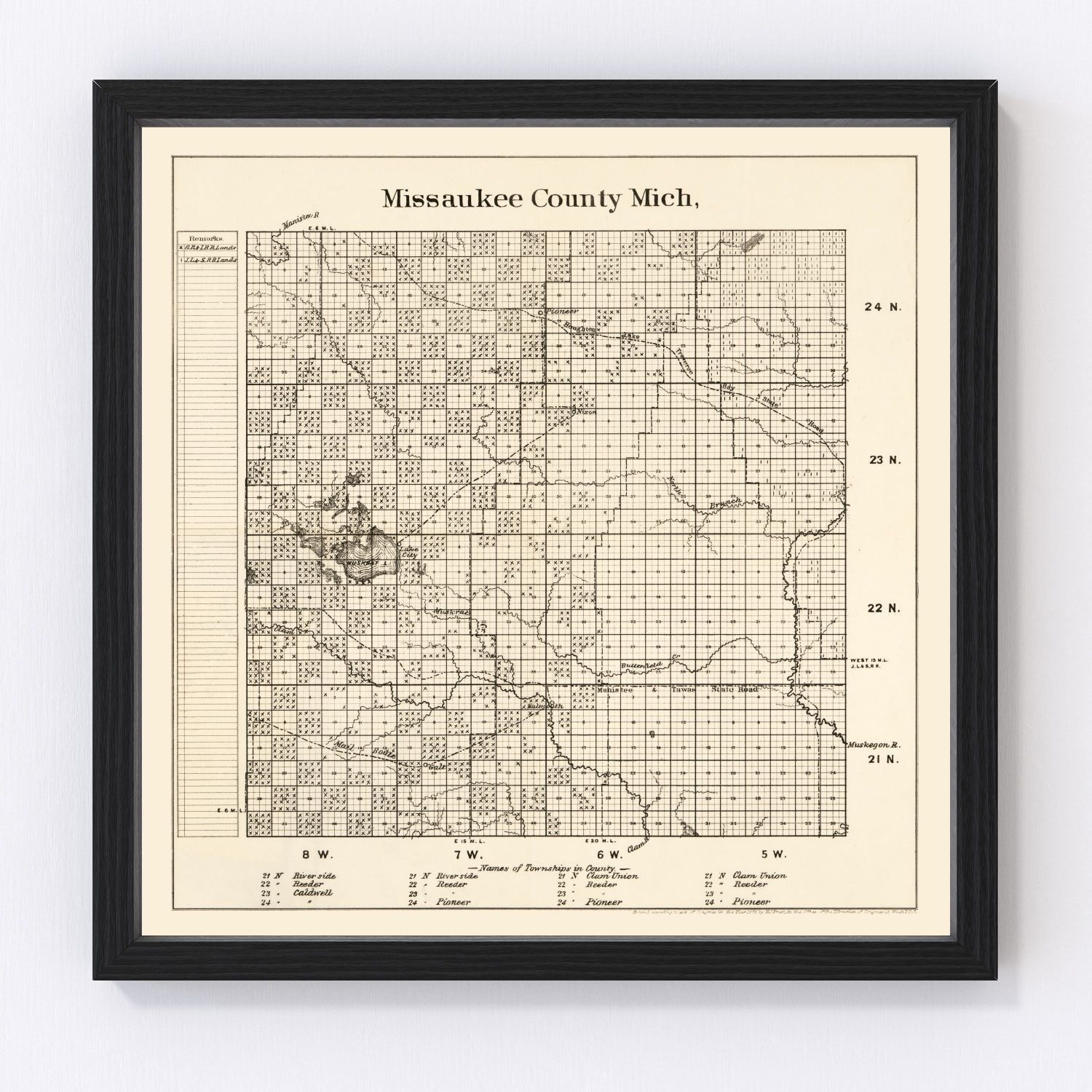 Vintage Map of Missaukee County, Michigan 1878