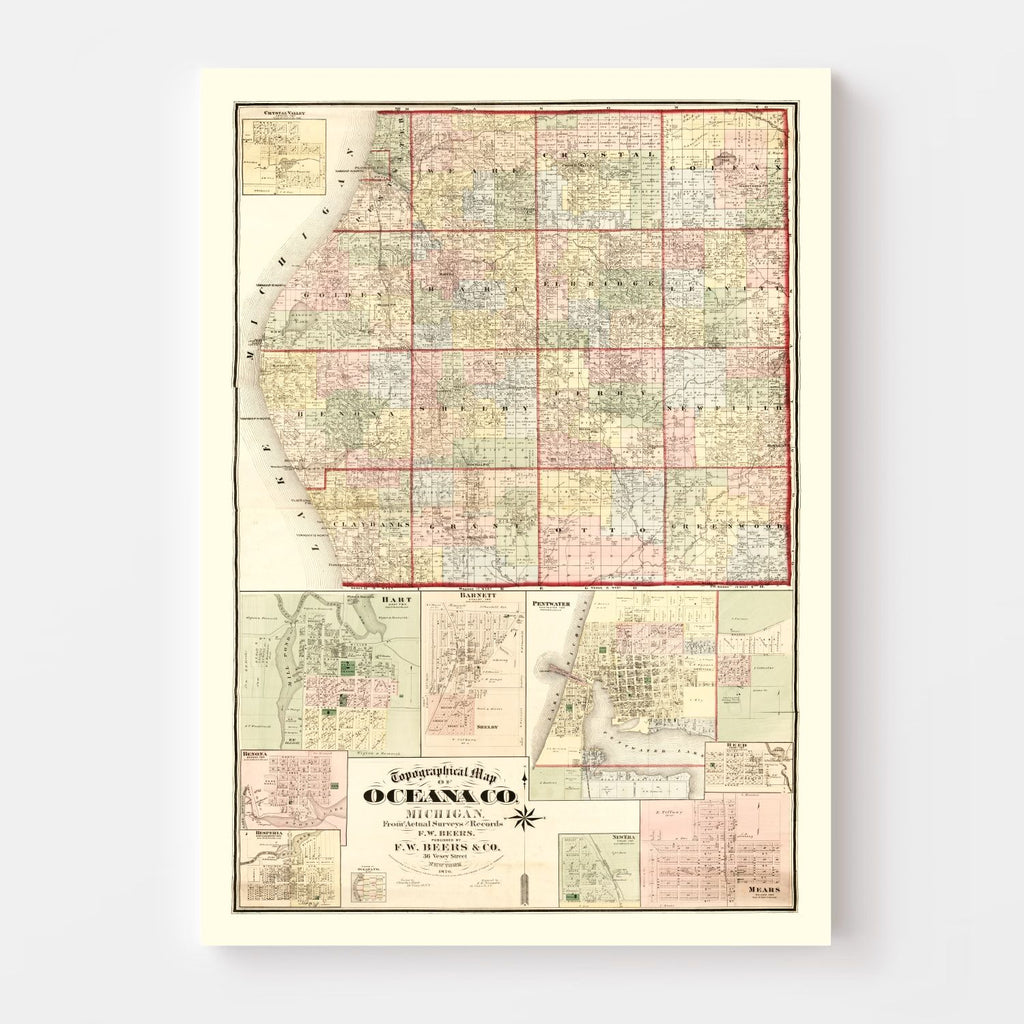 Vintage Map of Oceana County, Michigan 1876