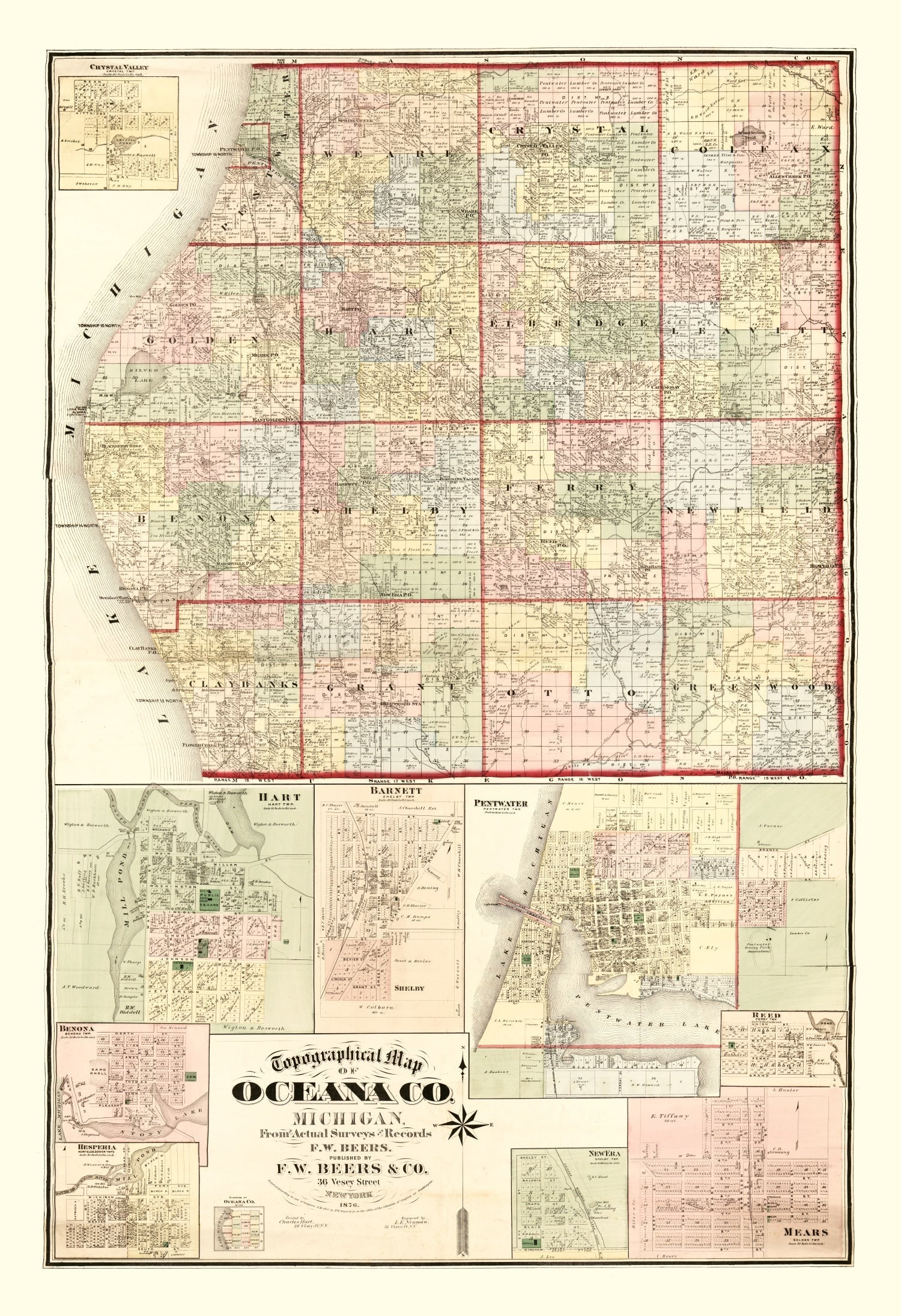 Vintage Map of Oceana County, Michigan 1876