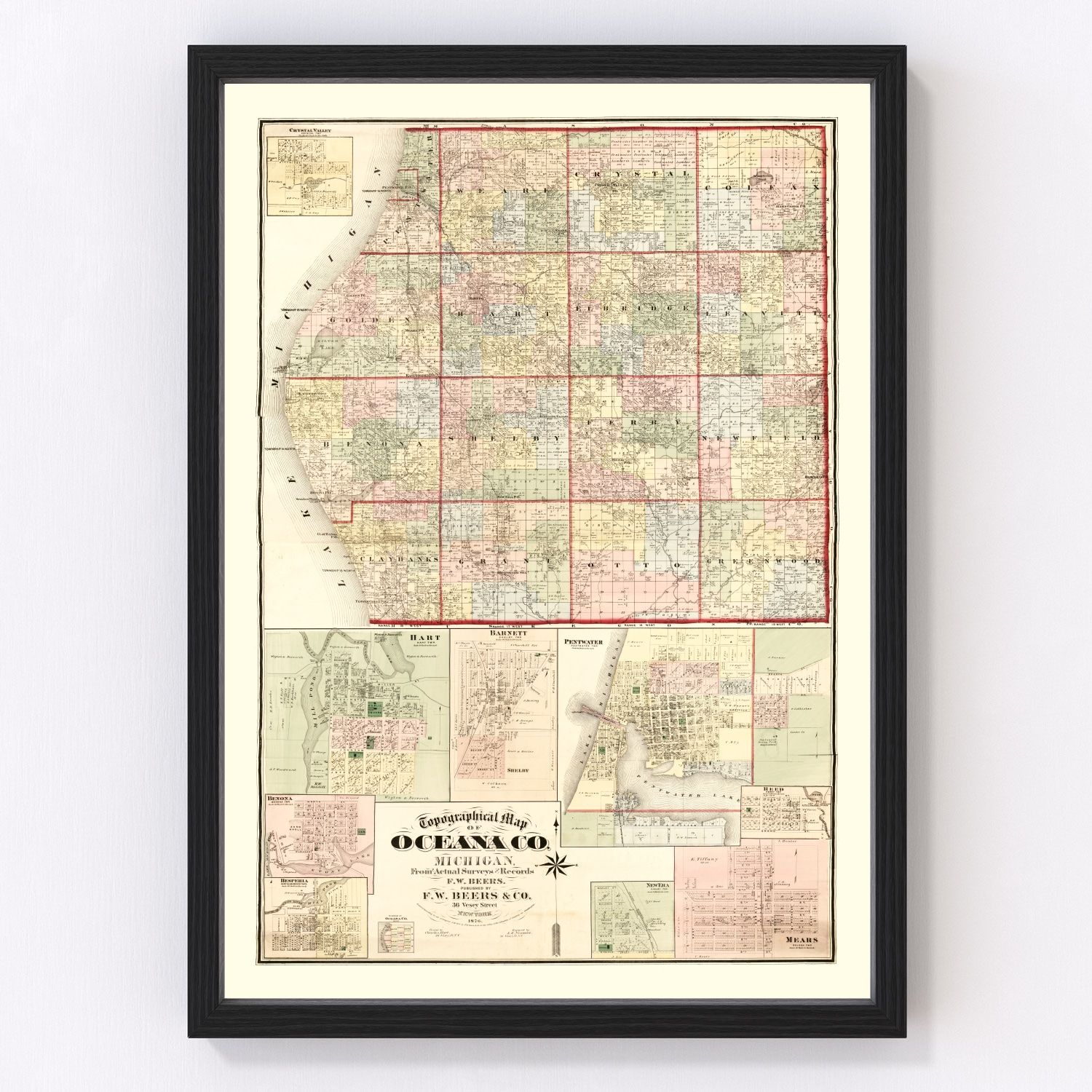 Vintage Map of Oceana County, Michigan 1876
