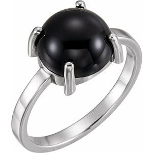 14K White Gold 10 mm Round Natural Black Onyx Cabochon Ring