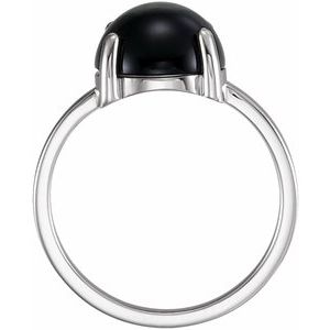 14K White Gold 10 mm Round Natural Black Onyx Cabochon Ring