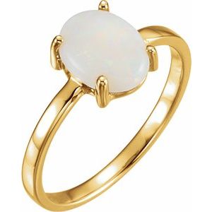14K Yellow Gold 8x6 mm Oval Natural Opal Cabochon Ring