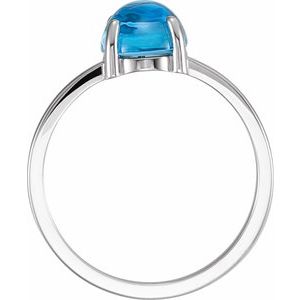 14K White Gold 9x7 mm Oval Natural Swiss Blue Topaz Cabochon Ring