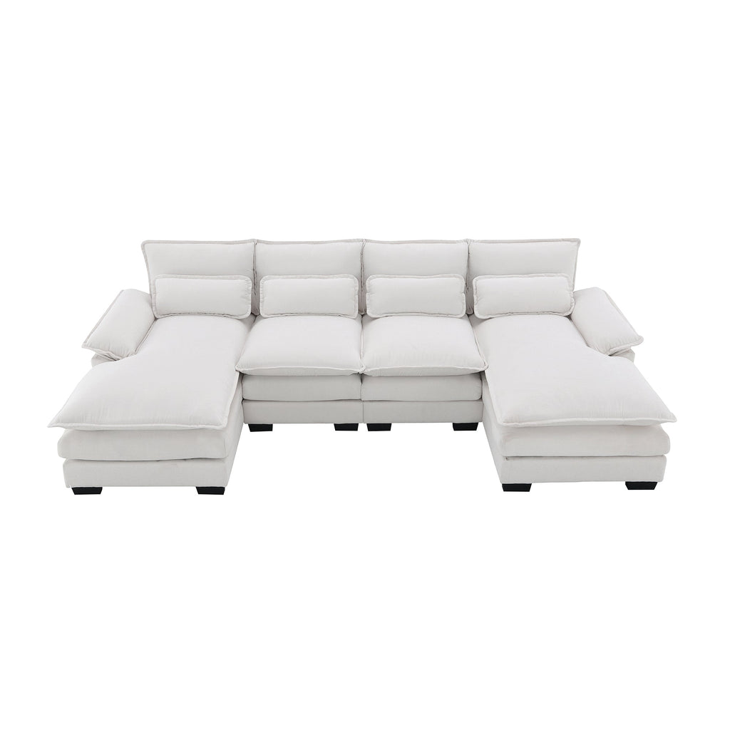 Modern U-shaped Sectional Sofa with Waist Pillows, 6-Seat Upholstered Symmetrical Sofa Furniture, Sleeper Sofa Couch with Chaise Lounge, Chenille and Velvet Options