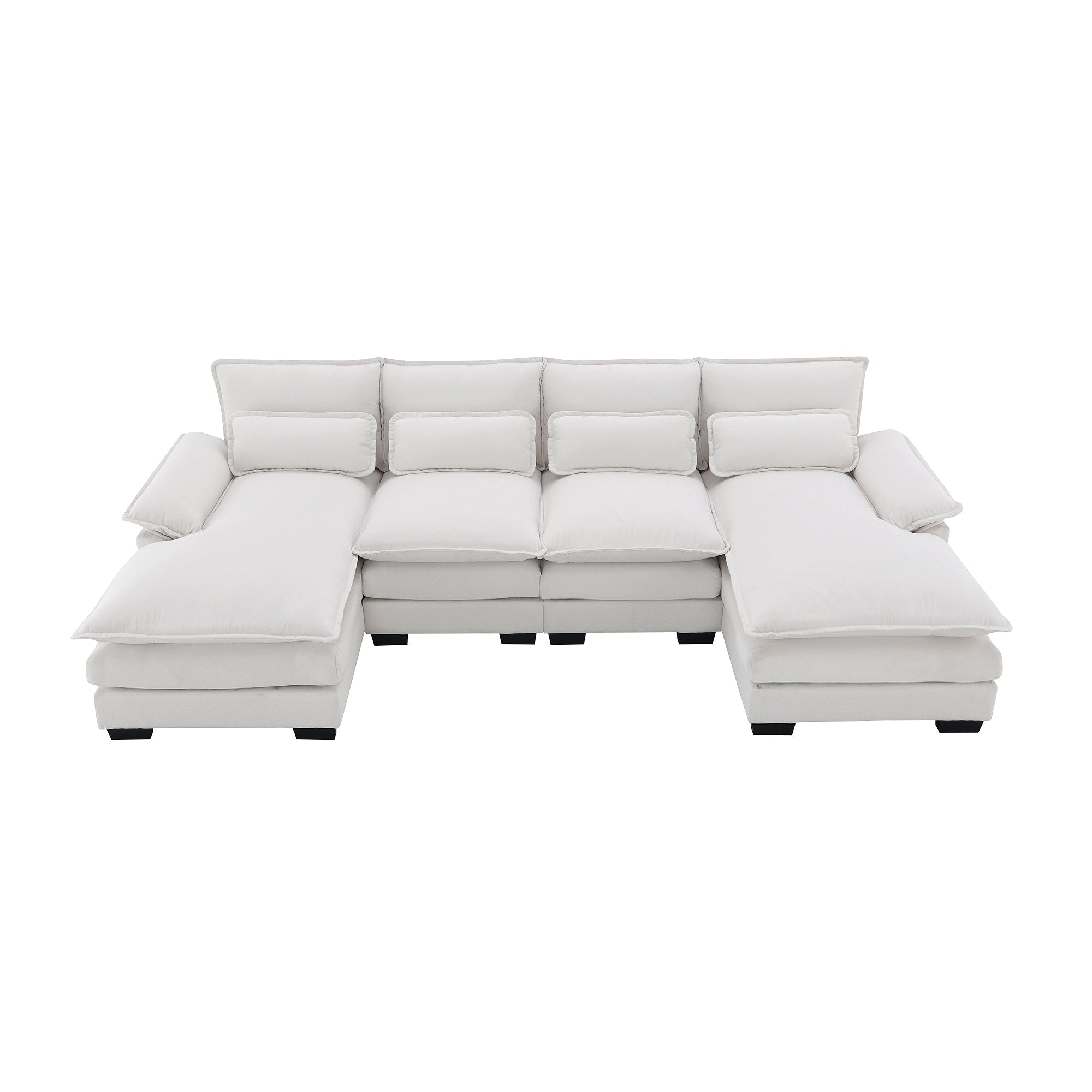 Modern U-shaped Sectional Sofa with Waist Pillows, 6-Seat Upholstered Symmetrical Sofa Furniture, Sleeper Sofa Couch with Chaise Lounge, Chenille and Velvet Options