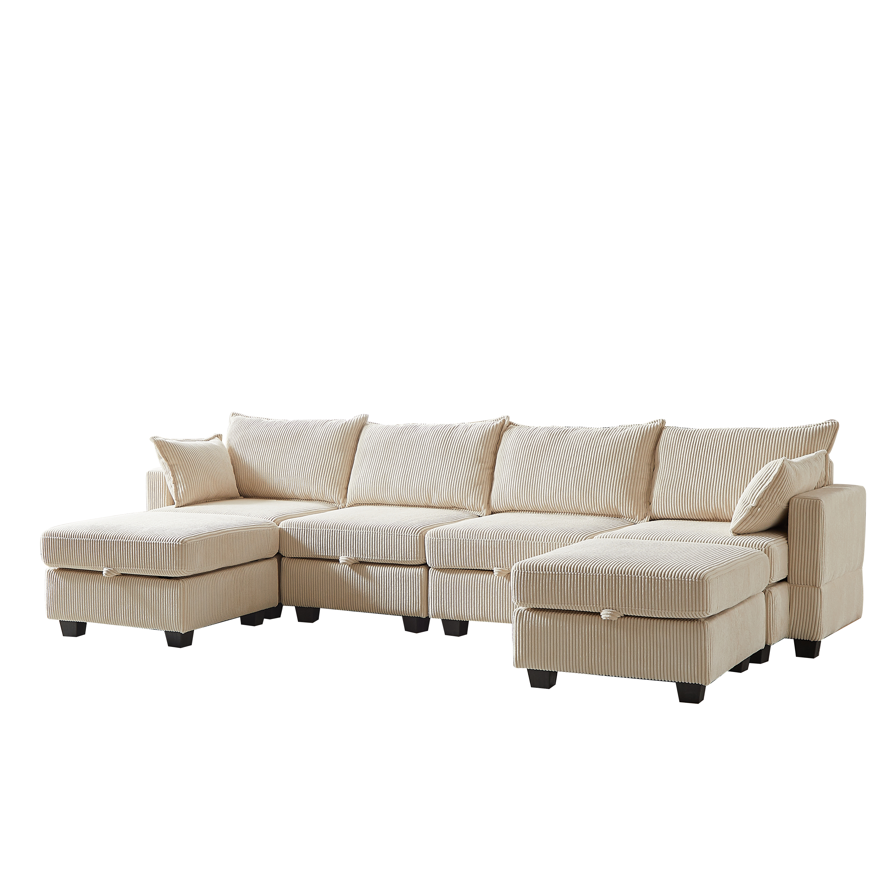113.5'' Modular Sectiona Corduroy Sofa, Sectional Couches for Living Room U Shaped Sectional Couch with Storage Ottoman, 6 Seats Convertible Sectionals with Chaise