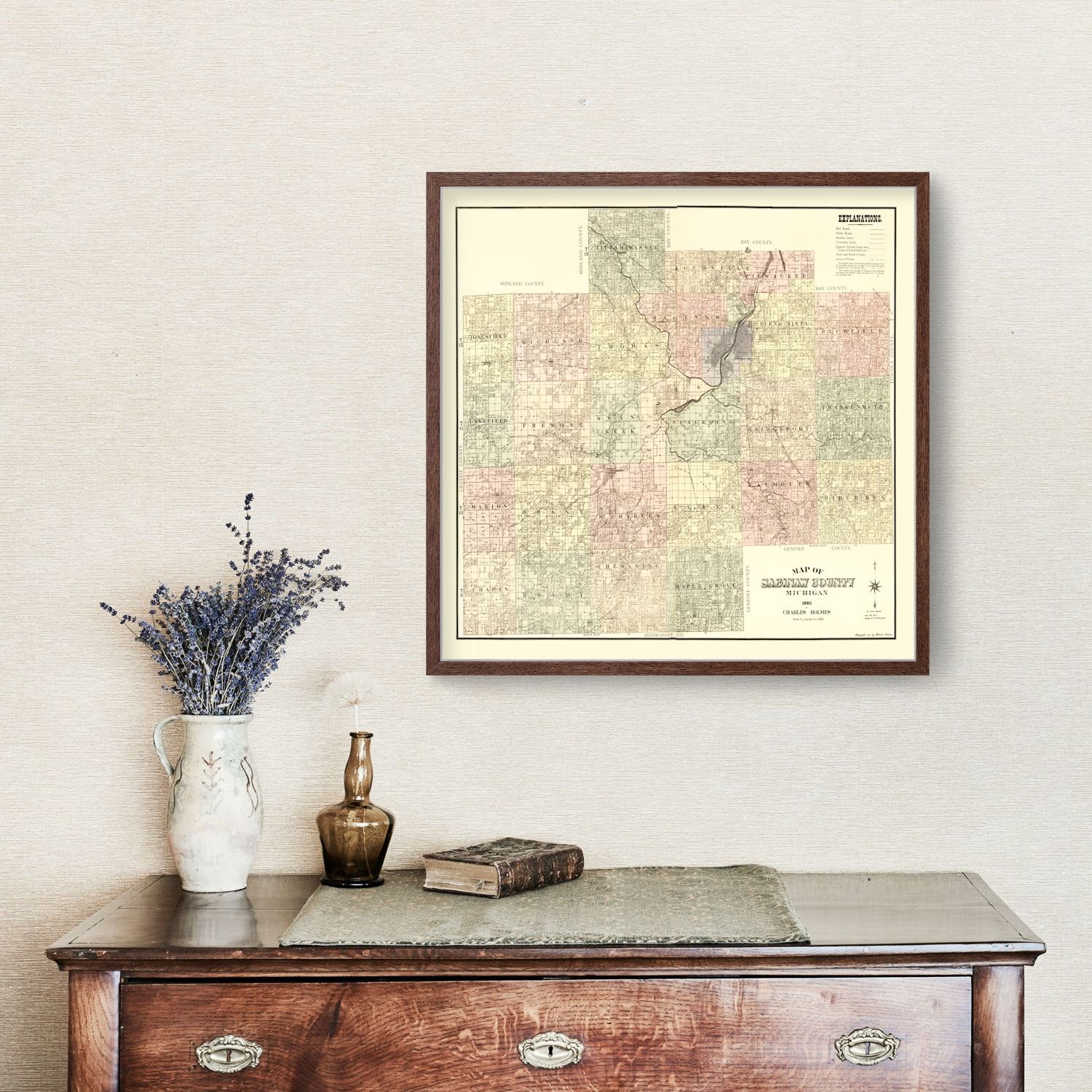 Vintage Map of Saginaw County, Michigan 1890