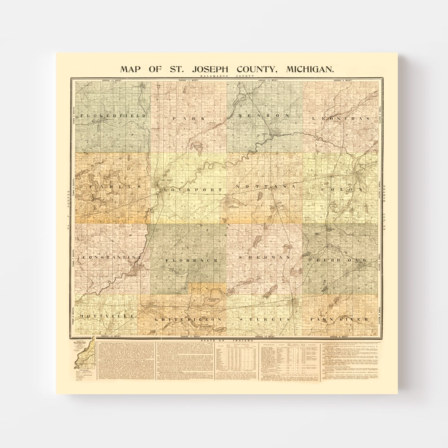 Vintage Map of St. Joseph County, Michigan 1897