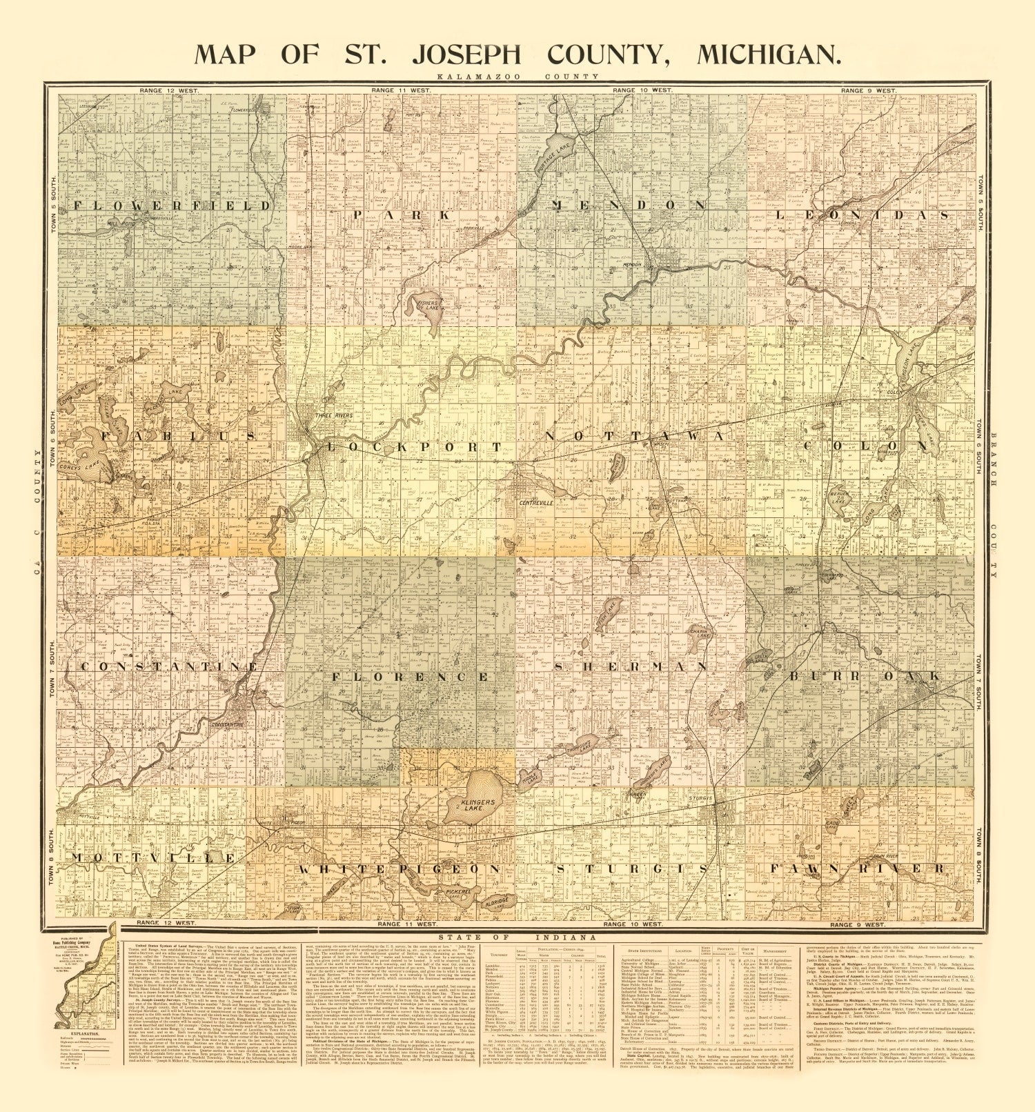 Vintage Map of St. Joseph County, Michigan 1897