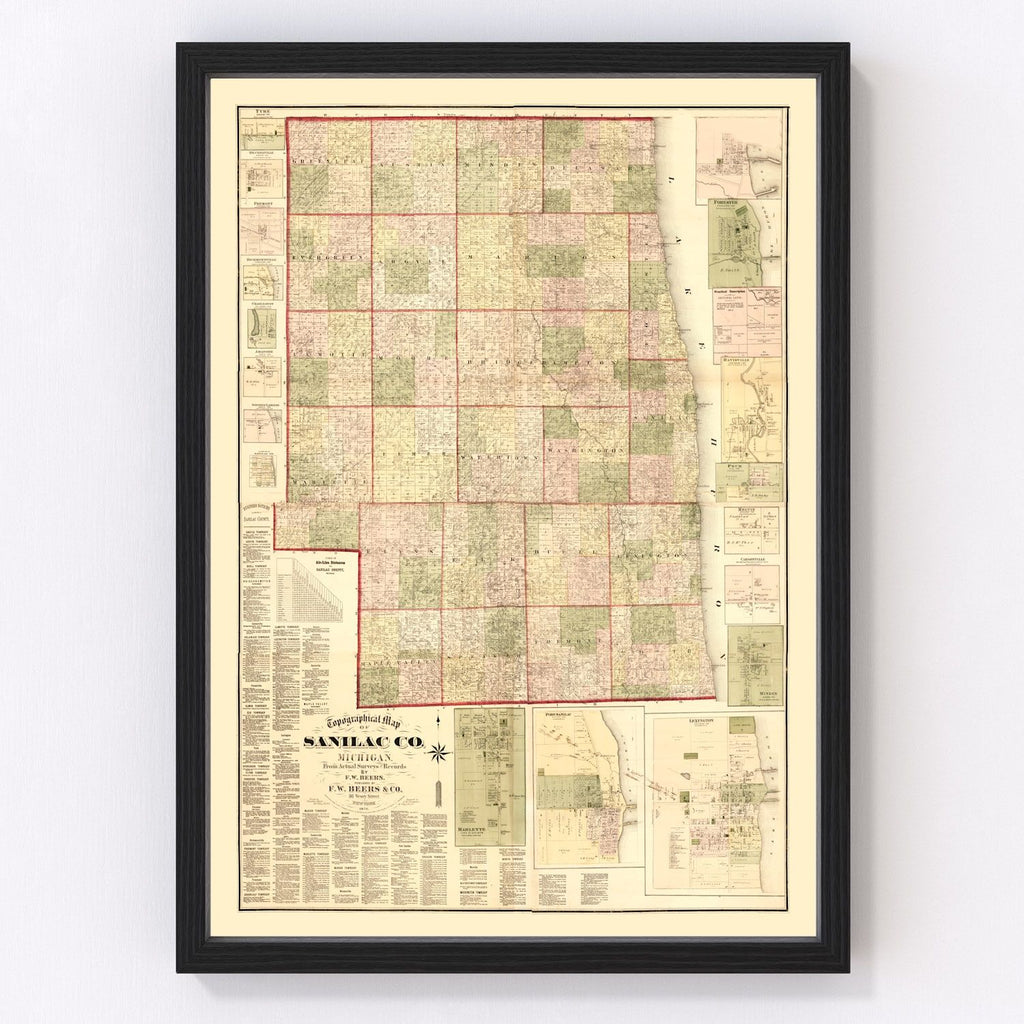 Vintage Map of Sanilac County, Michigan 1876