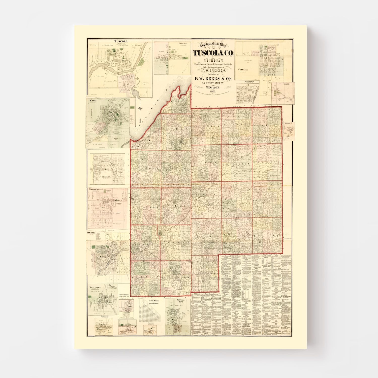 Vintage Map of Tuscola County, Michigan 1875